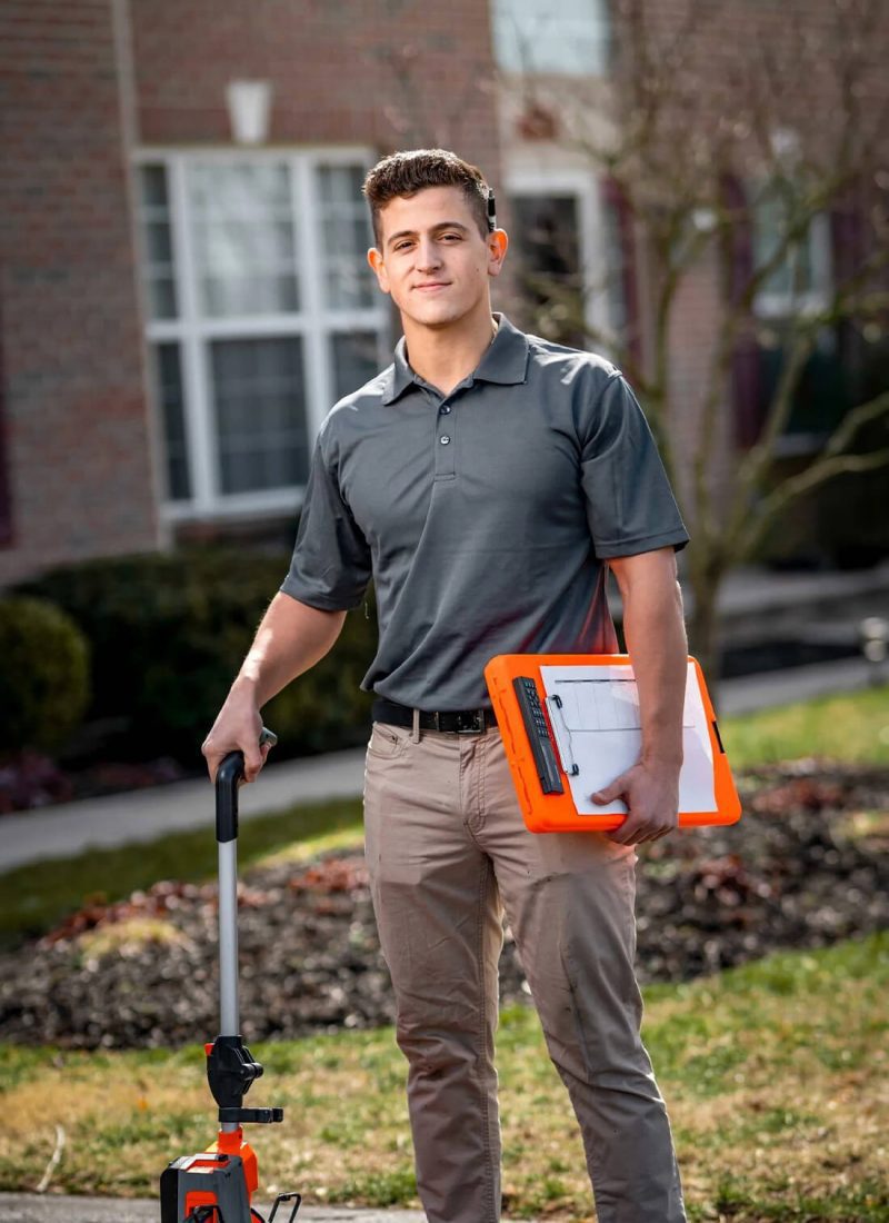 A member of our team standing outside a customers house in Lismore